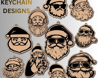 Archivo SVG para llavero con grabado de la cabeza de Papá Noel / Adornos de cabeza de Papá Noel / Diseños famosos de llaveros de Papá Noel de TikTok / Descarga digital