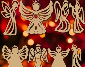 Paquete de adornos de ángel en formato SVG / Adornos navideños en formato SVG / Archivo cortado con láser / Glowforge navideño / Decoración navideña en formato SVG / Alas de ángel