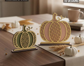 Stående pumpa laser SVG | Höstpumpor nivåbelagd bricka laserskuren fil | Set med 10 SVG digital nedladdning | Halloween Thanksgiving dekoration |