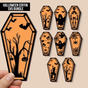 Halloween Coffins Svg Bundle | Spooky House Coffin Svg | Horror Coffin Svg |Coffin svg| Halloween Decor| Glowforge Svg| Black Skelton Coffin