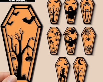 Halloween Coffins Svg Bundle | Spooky House Coffin Svg | Horror Coffin Svg |Coffin svg| Halloween Decor| Glowforge Svg| Black Skelton Coffin