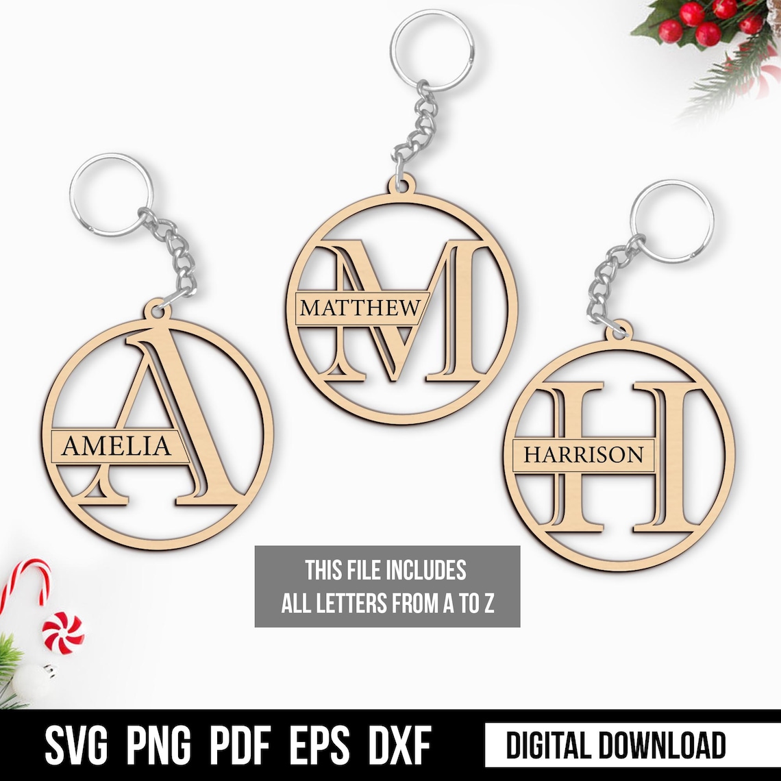 Key Chain File Split Monogram Keychain Bundle SVG File| Keychain Gift Download | Laser ...