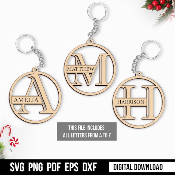 Split Monogram Keychain Bundle SVG File| Keychain Gift Download | Laser Keychain File SVG|Glowforge Laser SVG Download|Personalized Keychain