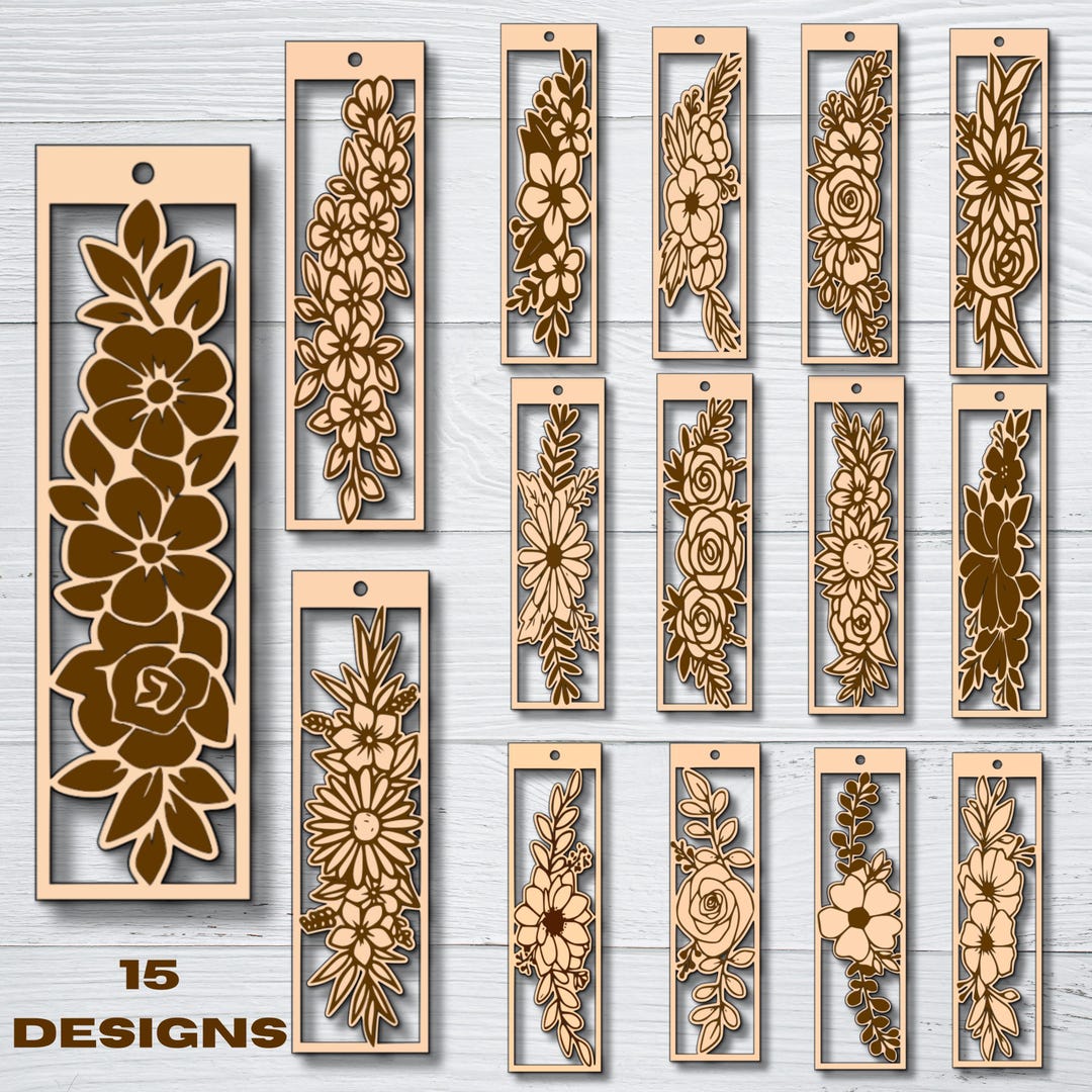 Floral Bookmark SVG Laser Cut Files | Botanical Woodmark 15 Designs ...