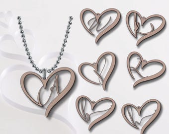 Letras SVG de San Valentín con corazones / Corazón con colgante de letra / Amor Svg / Archivo vectorial / Archivo cortado con láser deco / Alfabeto de corazón con agujero para colgar