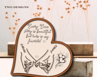 Corazón de San Valentín personalizado en forma de corazón de pie Svg / Aniversario amoroso / Archivo cortado con láser Png, Eps, Dxf / Personalice un regalo de amor de madera para ella