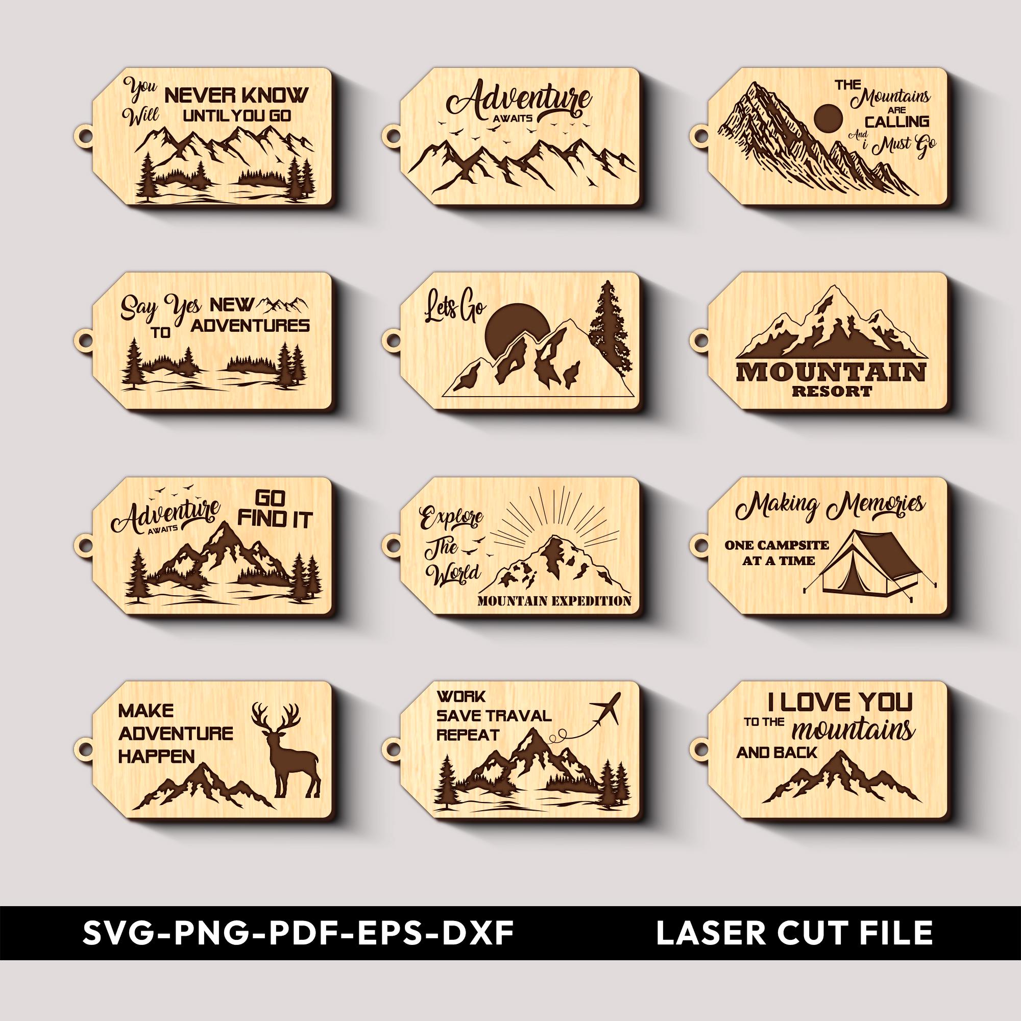 Adventures Keychain SVG Bundle: Engraved Wooden Keyring Designs ...