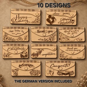 Christmas money envelopes SVG files for laser cutting | Cash gift holder 10 bundle| Envelope gifts, Wood box cut file| Digital Download file