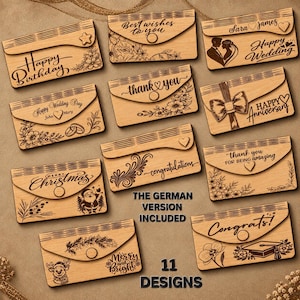 Christmas money envelopes SVG files for laser cutting | Cash gift holder 11 bundle| Envelope gifts, Wood box cut file| Digital Download file