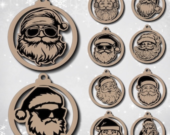 Adornos navideños de Papá Noel SVG (10 unidades), archivo cortado con láser, kit de adornos navideños, archivos láser para adornos, adornos de Papá Noel de moda para TikTok.