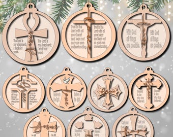 Adornos de cruz de la Natividad 10 cortados con láser archivo SVG / Glowforge Adornos de cruz de Jesús de la Natividad SVG / Adornos de la Natividad cortados con láser para Navidad