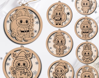 9 adornos navideños con personajes en formato SVG / Archivos de corte láser de Feliz Navidad / Glowforge LightBurn xTool (Descarga digital)