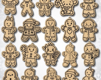 20 Christmas Gingerbread Ornaments SVG Bundle | Glowforge, Cricut Laser Cut File | Christmas Ornaments, Tags for Gifts (Digital Download)