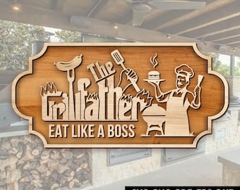 Archivo SVG de The Grillfather: Letrero de parrilla para papá, diseño cortado con láser (descarga digital)