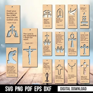 Bundel houten religieuze bladwijzers | Christian gegraveerde bladwijzer lasergesneden | Religieuze citaten en gezegden | Bijbelverzen Svg | Faith-lasercut