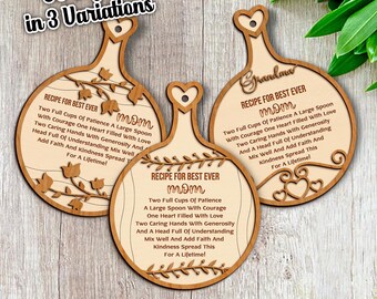 18 Tabla de cortar redonda para regalo del Día de la Madre / Receta de marco de decoración en capas Glowforge / Lightburn Descarga digital SVG / Mejor archivo láser Día de la Madre /