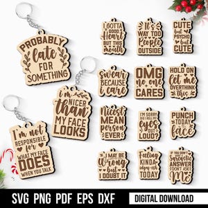 15 SVG-sleutelhangerontwerpen met tekst | DIGITAAL BESTAND | Glowforge | Omtech | XTool | Lasergesneden bestand | Laserklare bestanden |