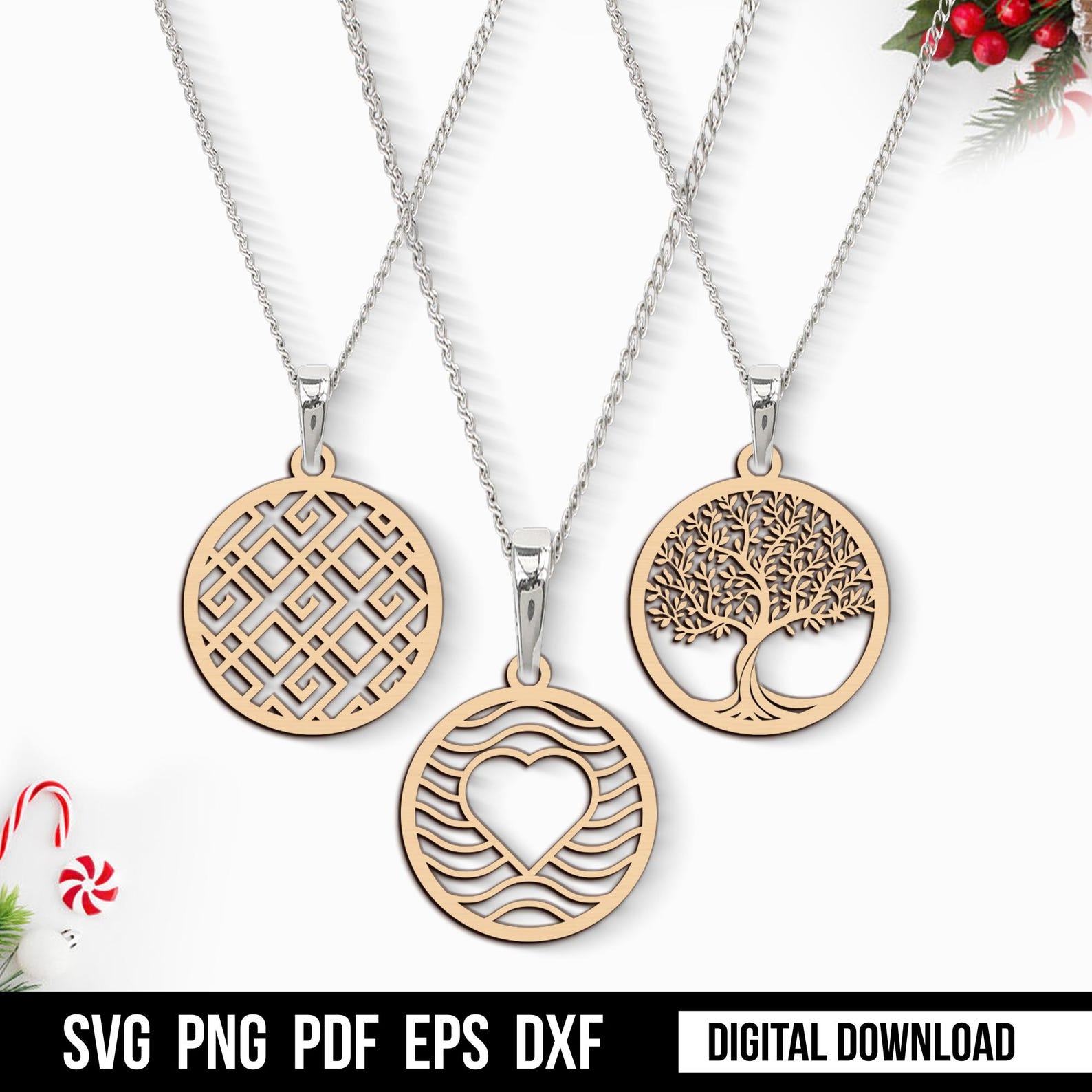 Wood Jewellery, Pendants and Earrings, DXF, SVG, EPS, Digital and ...