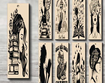 Paquete de 25 marcadores SVG con imágenes y citas de lectura para grabado láser / Diseños de marcadores grabados para amantes de los libros / Archivos Cricut Glowforge /