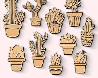 Paquete SVG de suculentas cortadas a láser: Diseños de decoración del hogar (descarga digital)