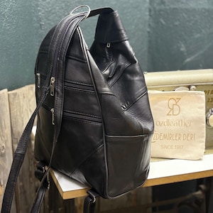 Handmade Sheepskin Leather Convertible Backpack: Crossbody Shoulder Bag