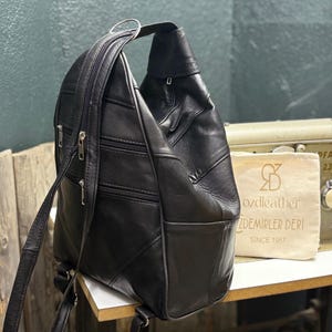 Sac à dos convertible en cuir véritable - Sac à bandoulière et à bandoulière en peau de mouton fait main avec plusieurs poches - Voyage unisexe - Sac quotidien