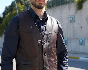 Lambskin Leather Vest for Men – Western Style Waistcoat
