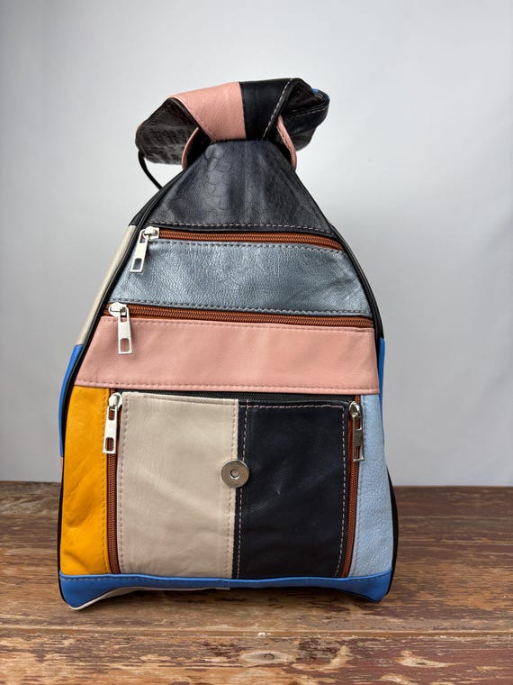 Casual Patchwork Leather Backpack – 3-in-1 Sheepskin  display picture 3