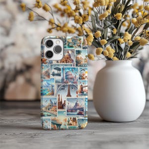 Vintage Travel Snap Case: Beautiful Postcard Design, Smartphone Cover, Gift for Travelers, Unique Phone Accessory, Travel Lover's Gift,Stamp