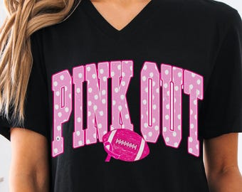 Pink Out Football V-Neck Shirt - Cancer Awareness T-Shirt - Bella Canvas Unisex Cancer Support Team Boho Tee - In October We Wear Pink