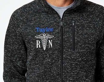 Men&#39;s RN Fleece Jacket: Custom Embroidered Medical Caduceus