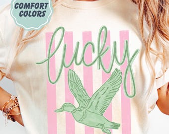 Comfort Colors Duck Shirt - Lucky Duck Trendy Summer T-Shirt - Bay Coastal Graphic Trending Stripes - Boho Summer Vibes Tee