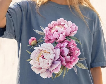 Comfort Colors® Peonies Shirt - Retro Peony T-Shrt - Wildflower Tee - Floral Garden Lover Flower Shirt - Summer Nature Flowers Boho TShirt