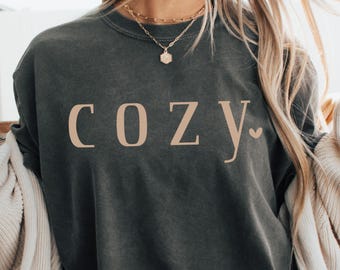 Comfort Colors Cozy Shirt - Fall Quote Shirt - Retro Fall Shirt - Cozy with Mini Heart T-Shirt - Minimalist Fall Tee - Fall Vibes Shirt