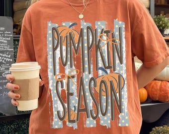 Comfort Colors Pumpkin Season Shirt - Retro Fall Stripes Dots Pumpkins Fall Tee - Boho Autumn Shirt - Trendy Fall Vibes Shirt