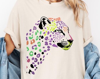 Comfort Colors Large Leopard Head Shirt -  Retro Animal Leopard Print Boho Tee - Animal Lover Shirt - Cute Multicolored Cheetah Head T-Shirt