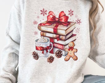 Christmas Books Sweatshirt, Gingerbread Books and Cocoa Sweatshirt - Christmas Holiday Book Lover Gift - Bookish Cozy Sweater