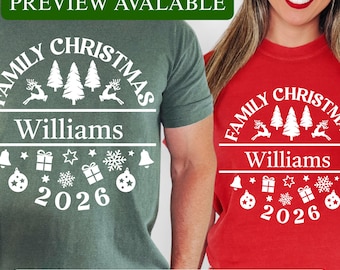 Family Christmas Shirt - Custom Matching Name Holiday Shirt - Family Xmas Pjs - Santa Personalized Letter Shirt -Christmas Family Couple Tee