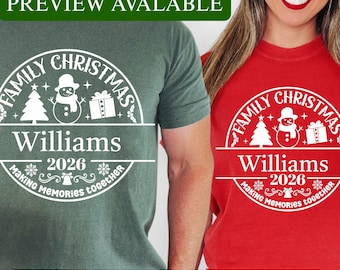 Christmas Matching Family Name Shirts - Custom Personalized Name Holiday T-Shirts - Retro Christmas Initial Letter and Family Name