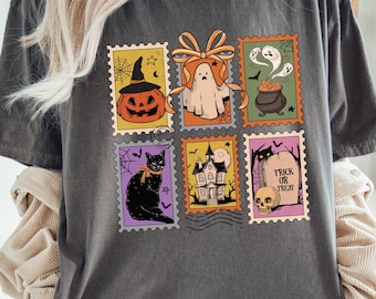Comfort Colors Halloween Stamps T-Shirt: Spooky Vintage Postal Design