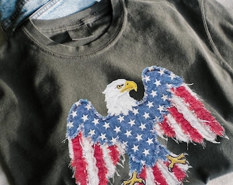Comfort Colors American Eagle Flag Shirt - USA Independence Tshirt - 4th of July Faux Patchwork Eagle - Faux Appliqué American Eagle T-shirt