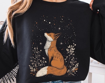 Botanical Fox Sweatshirt: Mystical Stars Graphic, Nature Lover Gift