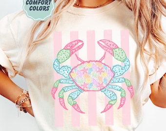 Comfort Colors Crab Shirt - Preppy Crab Graphic T-shirt - Boho Summer Beach Shirt  - Retro Print Nautical Image TShirt