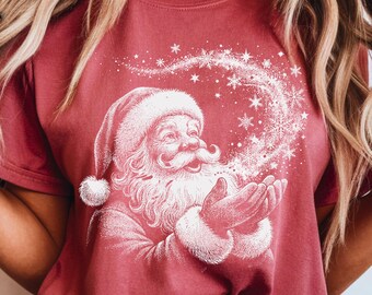 Comfort Colors Retro Santa Shirt - Believe In Magic Santa Clause T-Shirt - Christmas Gift Tee - Family Holiday Shirt