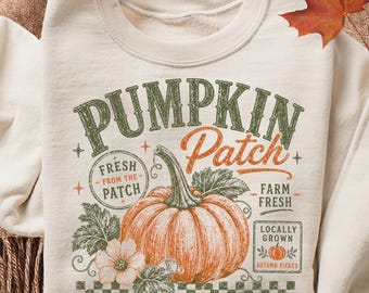 Retro Fall Pumpkin Patch Sweatshirt - Fall Vibes Farm Fresh Locally Grown Pumpkins - Trendy Cute Autumn Sweatshirt - Boho Fall Sweatshirt