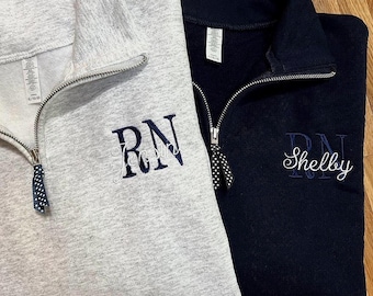 Embroidered Nurse 1/4 Zip Sweatshirt: Personalized RN CNA Pullover