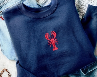 Lobster Embroidered Sweatshirt, Mini Red Lobster Cute Crewneck Sweater, Ocean Nautical Sweatshirt