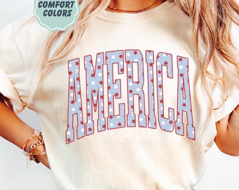Comfort Colors America T-shirt - Retro American Graphic Tee - Trendy Cute Girl Boho Stye Summer Tee