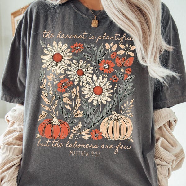 Fall Floral Comfort Colors Shirt: Christian Harvest Graphic Tee