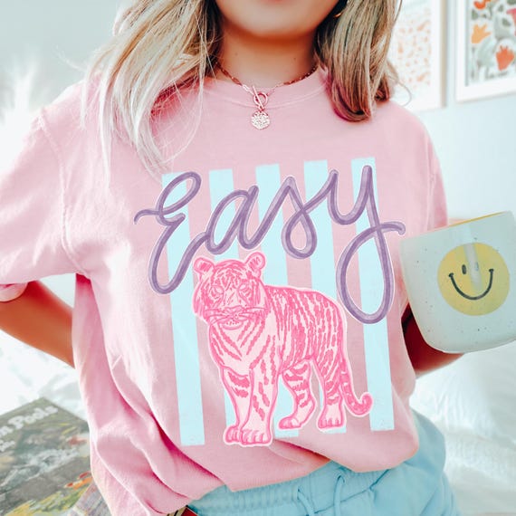 Comfort Colors Easy Tiger Shirt - Trendy Summer Bay Coastal Watercolor Graphic Stripes T-Shirt - Boho Summer Tee - Cute Funny Quote Tee